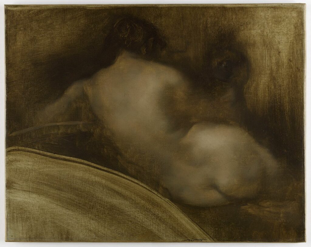 Eugène Carrière (1849-1906). Figure d'écoinçon pour le Salon des sciences de l'Hôtel de Ville, esquisse. Huile sur toile, 1890. Musée des Beaux-Arts de la Ville de Paris, Petit Palais.